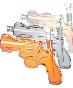 Revolver Handgun Electroplated Glass Water Pipe - 8" / 14mm F / Colors Vary - Headshop.com