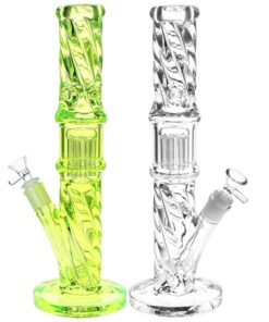 Translucent Twisty Jellyfish Perc Straight Glass Water Pipe | 13.75" - Headshop.com