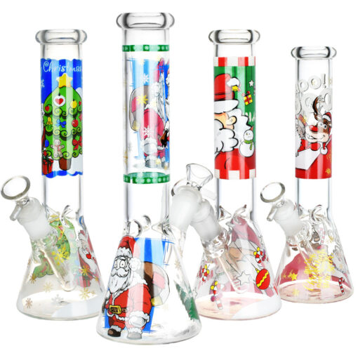 Santa Claus Themed Glass Water Pipe - 10" / 14mm F / Designs Vary - Headshop.com
