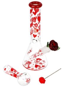 Pulsar Valentine's Hearts 'n' Roses Glass Herb Pipe Duo - 10" / 14mm F