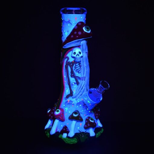 Sneaky Skeleton And Watchful Fungi Glow In Dark Beaker Water Pipe-12.5" / 14mm F - Headshop.com
