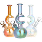Lunar Glow Electroplated Glass Water Pipe - 7.25" / 14mm F / Colors Vary - Headshop.com