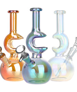 Lunar Glow Electroplated Glass Water Pipe - 7.25" / 14mm F / Colors Vary - Headshop.com