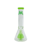 MAV Glass 12" x 7mm Slitted Pyramid Beaker Bong - Front View with Green Accents