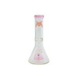 MAV Glass 12" x 7mm Slitted Pyramid Beaker Bong in Pink - Front View on White Background
