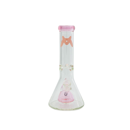 MAV Glass 12" x 7mm Slitted Pyramid Beaker Bong in Pink - Front View on White Background
