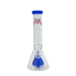 MAV Glass 12" Beaker with Blue Slitted Pyramid Perc & Ice Pinch, 7mm Thick, Front View