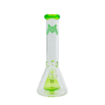MAV Glass 12" x 7mm Slitted Pyramid Beaker Bong with Green Accents - Front View