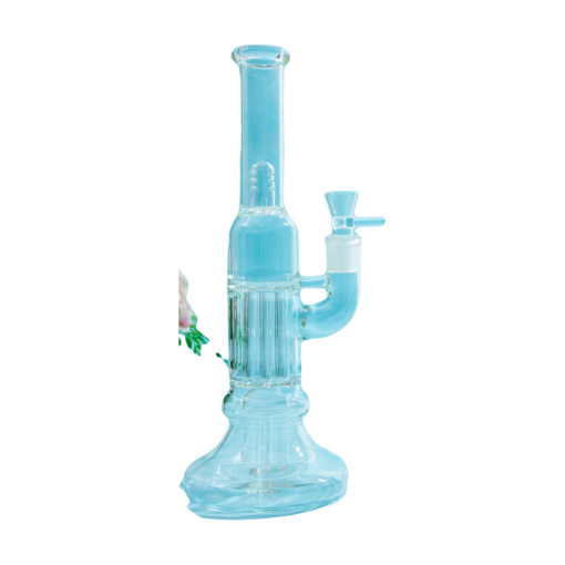 PILOTDIARY 12 Inch Tree Perc Bong, Clear Glass with Smooth Hits, Front View on Blue Background