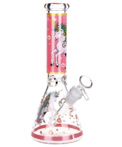Pink Unicorn Beaker Glass Water Pipe - 10" / 14mm F