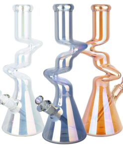 Twisty Tunnel Electroplated Glass Water Pipe - 14.75" / 14mm F / Colors Vary - Headshop.com