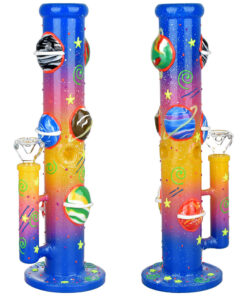 Orbiting Planets Straight Tube Glow in Dark Water Pipe - 13.75" / 19mm F - Headshop.com