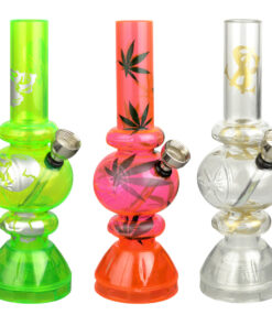 Mini Acrylic Bubble Water Pipe w/ Built in Grinder Base - 6.75" / Assorted Designs - Headshop.com