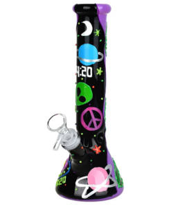 420 Beam Me Up Glow In The Dark Glass Beaker Water Pipe | 9.5" | 14mm F