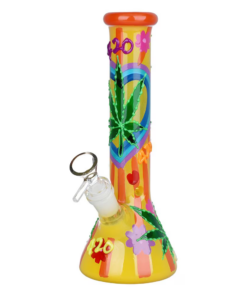 420 Hemp Leaf Glow In The Dark Beaker Glass Water Pipe | 9.25" | 14mm F