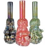 Iridescent Crouching Skeleton Soft Glass Water Pipe - 13.5" - Headshop.com