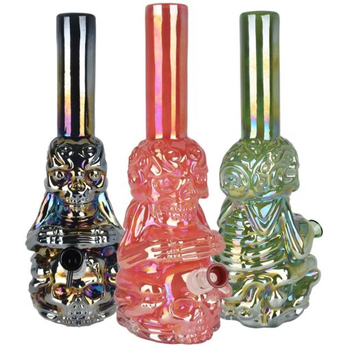 Iridescent Crouching Skeleton Soft Glass Water Pipe - 13.5" - Headshop.com