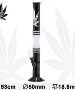 20.5" Black and White Hemp Leaf Glass Water Pipe Bong - Headshop.com