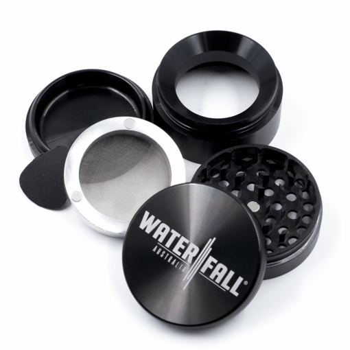 Four-Part Gloss Aluminium Grinder with Removable Screen 63mm Waterfall