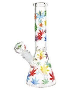 Rainbow Pride Leaf Beaker Glass Water Pipe - 10.25" / 14mm F - Headshop.com