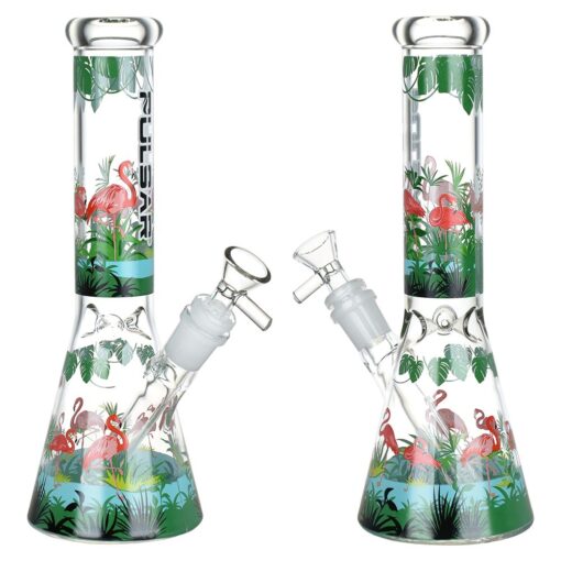 Pulsar Chillin' Flamingos Glass Beaker Water Pipe | 14mm F - Headshop.com