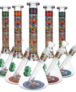 SeshGear Icon Blocks Pattern Beaker Glass Water Pipe - 10" / 14mm F / Colors Vary - Headshop.com