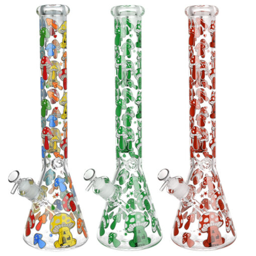 Glow Mushroom Beaker Water Pipe - 18" / 14mm F / Colors Vary - Headshop.com