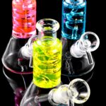 Mini Glass Beaker Bong “Chill Coil” – Fluid-Filled Neck – Assorted Colors