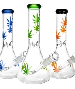 Sacre Bleu Leaf Print Beaker Water Pipe - 10"/14mm F/Colors Vary - Headshop.com