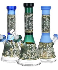 Mushroom Melange Etched Beaker Glass Water Pipe - 9" / 14mm F - Headshop.com