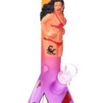 Frosted Glass Beaker Bong “Beach Babe” – Glass-on-Glass – Ice Pinch – 10″