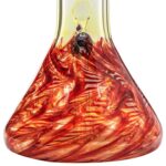 LA Pipes 8" Raked Beaker Water Pipe with Swirling Red Design, Front View