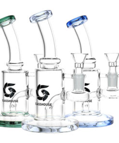Glass House Bent Neck Glass Water Pipe - 6.75" / 14mm F / Colors Vary - Headshop.com