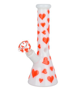 Valentines Day Heart Glow In The Dark Beaker Water Pipe - 10" / 14mm F - Headshop.com