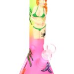 Frosted Glass Beaker Bong “Beach Babe” – Glass-on-Glass – Ice Pinch – 10″