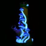 Mushroom Madness Glow in Dark Glass Beaker Water Pipe - 10" /14mm F/ Colors Vary - Headshop.com