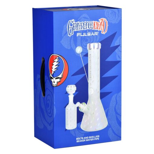 Grateful Dead x Pulsar Bolts And Skellies Glass Beaker Water Pipe Set | 13.75" | 14mm F - Headshop.com