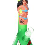 Frosted Glass Beaker Bong “Beach Babe” – Glass-on-Glass – Ice Pinch – 10″