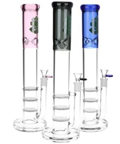 SeshGear Triple Honeycomb Perc Straight Tube Water Pipe - 15" / 14mm F / Colors Vary - Headshop.com