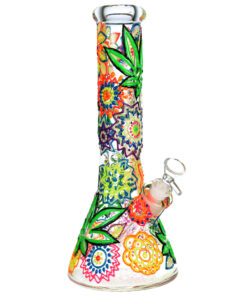 Mandala Hemp Leaf Beaker Water Pipe - 12.75"/14mm F - Headshop.com