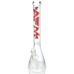 18" AFM Classic Clear Glass Beaker Bong with Red Logo, Front View on White Background