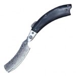 Buckshot Razor Curved Stainless Blade Wood Handle Folding Knife 13cm Dark Wood