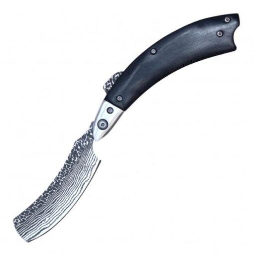Buckshot Razor Curved Stainless Blade Wood Handle Folding Knife 13cm Dark Wood