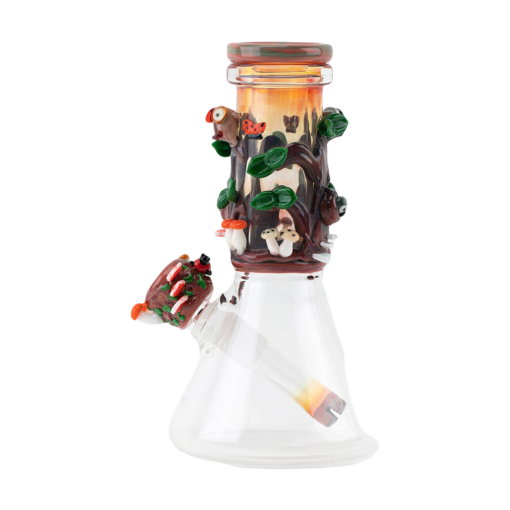 Empire Glassworks Renew the Redwood Baby Beaker with intricate forest animal design, side view