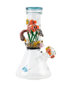 Empire Glassworks 'Under the Sea Baby Beaker' bong with colorful marine life design, front view on white background