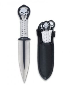 Albainox Skull Cord Wrapped Handle With Set Of 3 Throwing Knives 17cm