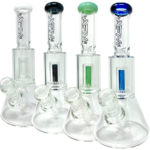 AFM Glass Mini Beaker Bongs with UFO Chambers, 12" Tall, Colored Accents, Front View