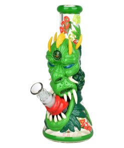 Glowfly Glass 420 Dragon Glow in Dark Beaker Bong, 10" with 14mm Bowl - Front View