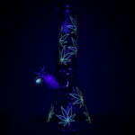 Stylized Hemp Leaf Glow in the Dark Glass Beaker Water Pipe | 10" | 14mm F | Designs Vary