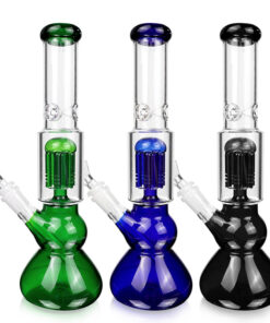Glass City Pipes 12'' Colored Glass Bongs with Round Bottom and 4 ARM Perc in Green, Blue, Black
